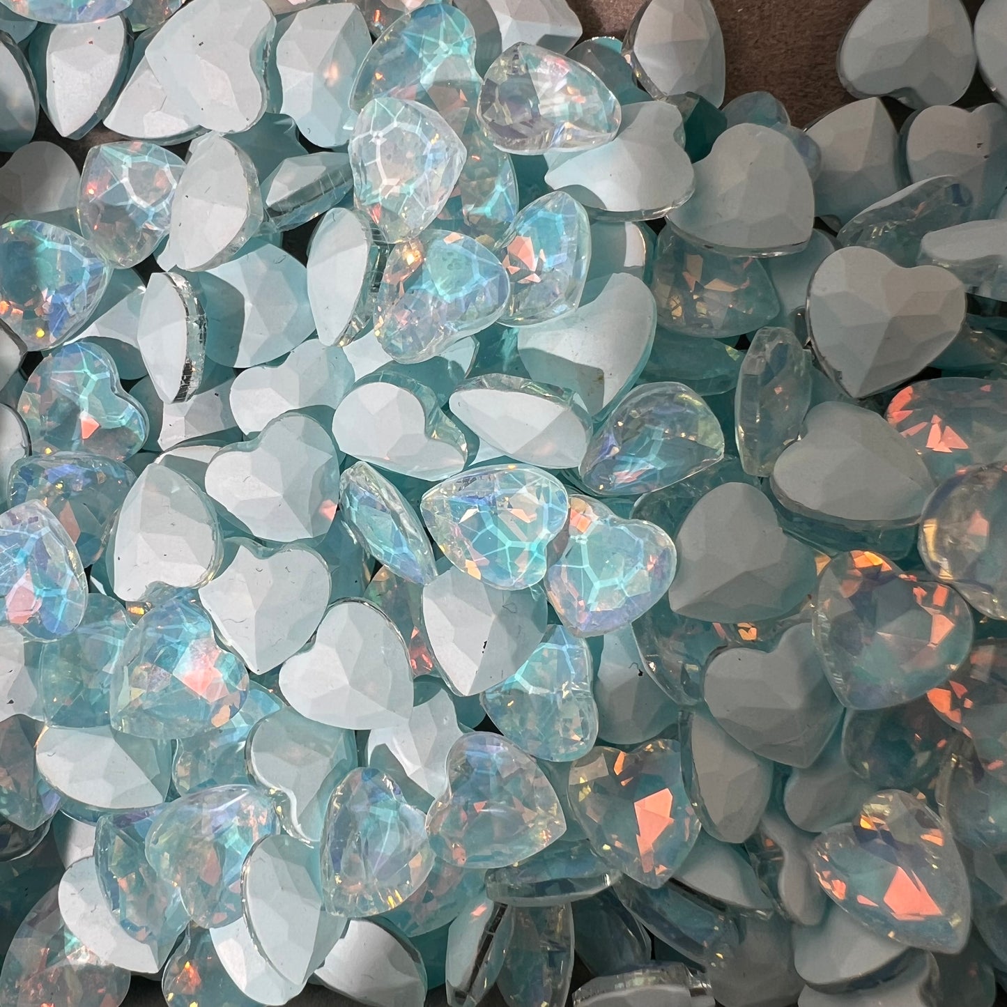 G09-Light Blue Style Peach Heart Shape Glass Bling Nail Diamonds