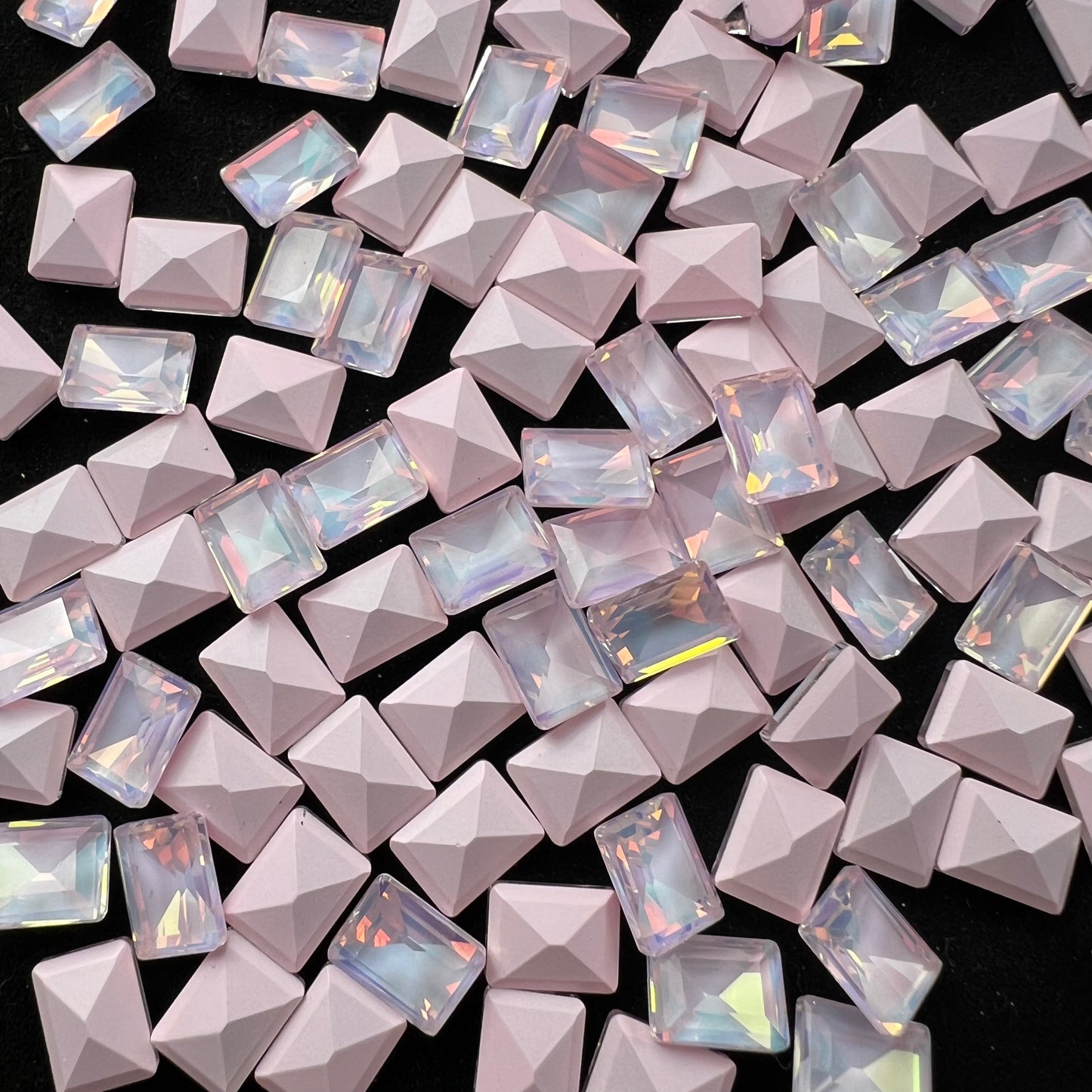 G14-Light Pink Style Small Rectangle Glass Bling Nail Diamonds